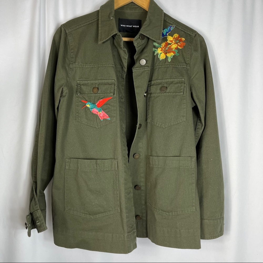 Who What Wear Olive Green Embroidered Jacket